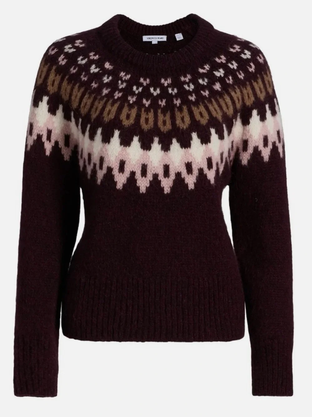 Veronica Beard Anne Fair Isle Alpaca Wool Blend Sweater in Raisin Multi Size XS - Picture 6 of 12
